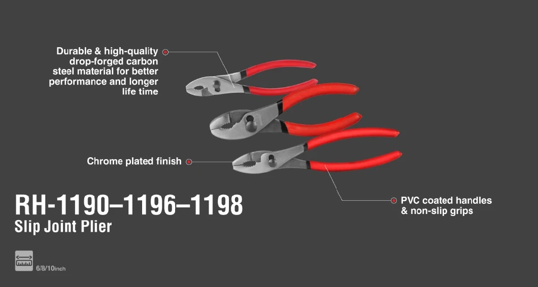 Ronix in Stock Model Rh-1190 Hand Tools 6 8 10 Inch High Hardness Slip Joint Pliers for Clamping and Fixing